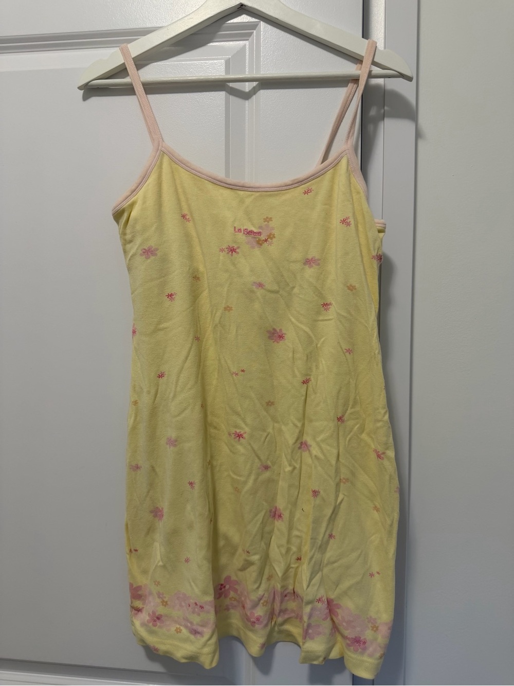 La SENZA Yellow Slip Nightdress with Pink Floral Trim